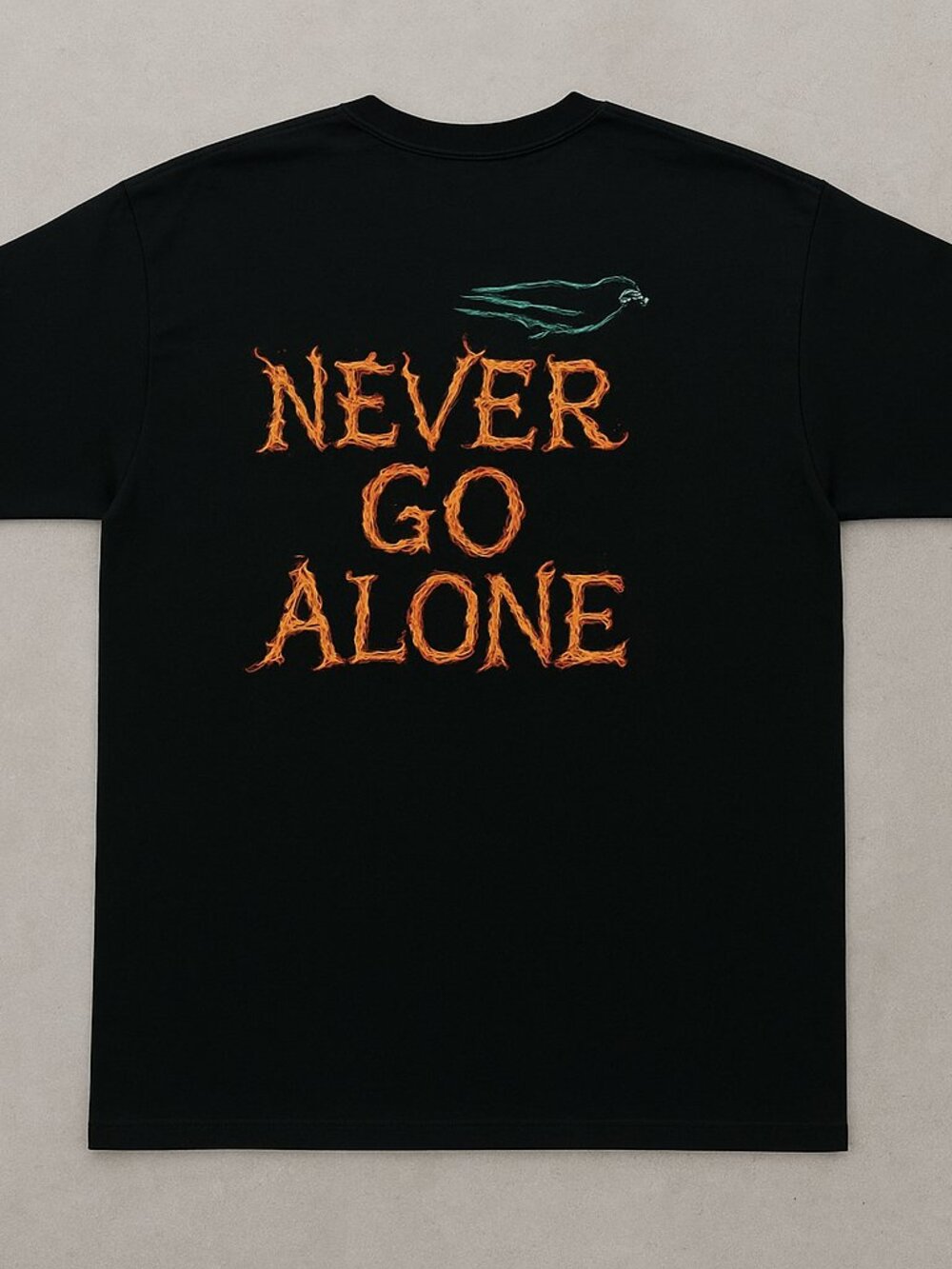 Never Go Alone Ghost Graphic T-Shirt Gothic Horror Black Tee